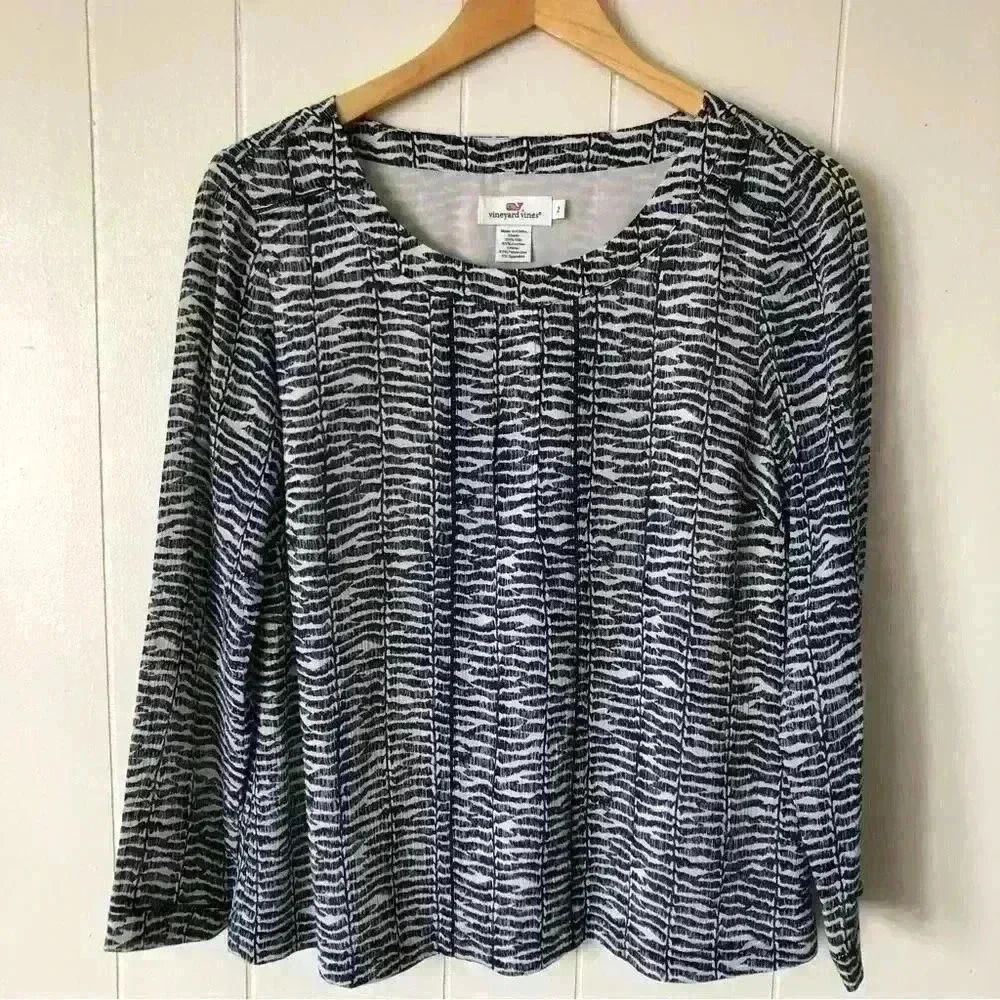 Vineyard Vines Printed Silk / Cotton Blend Top Blouse Size 2